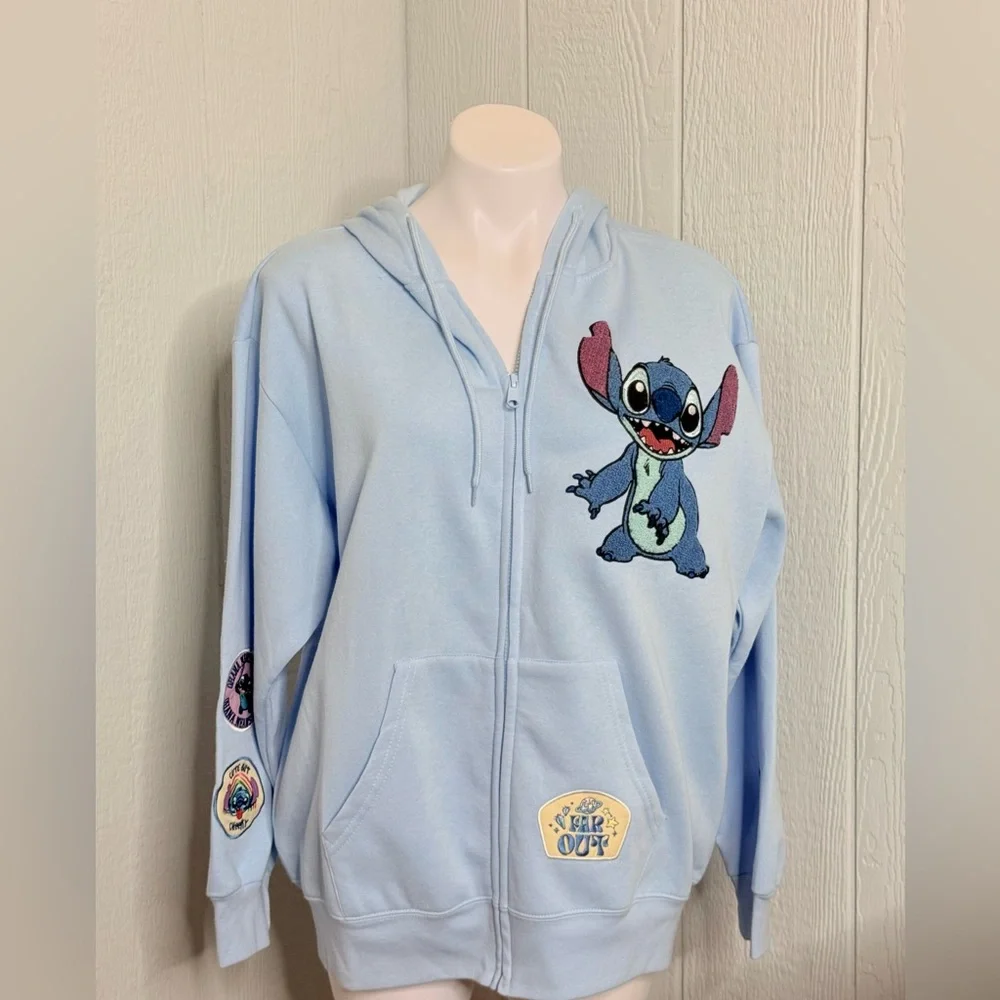 Disney Kids Light Blue Stitch Zip-Up Hoodie - Picture 1 of 9